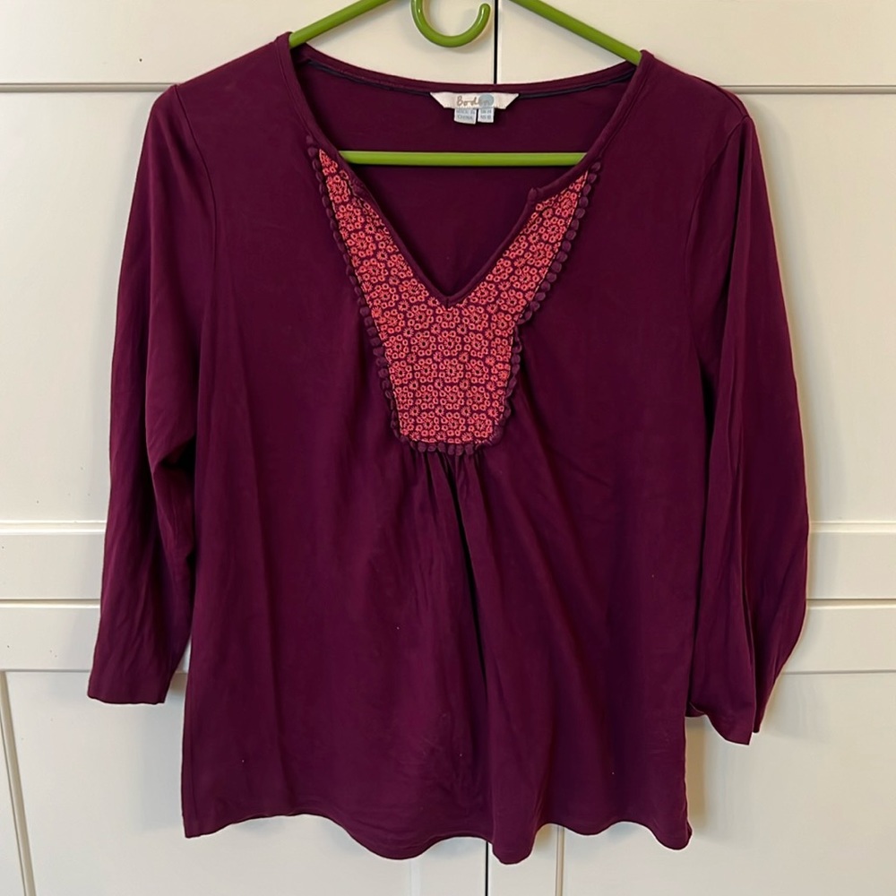 Boden blouse shirt 3/4 sleeve cotton mauve sz 10